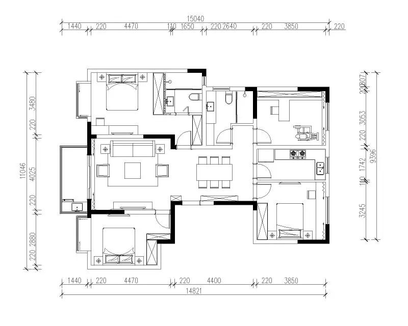 餘瑋_紅牛設計--中垠紫金官邸140㎡（G戶型）北歐風格03調整建議_平麵布置圖