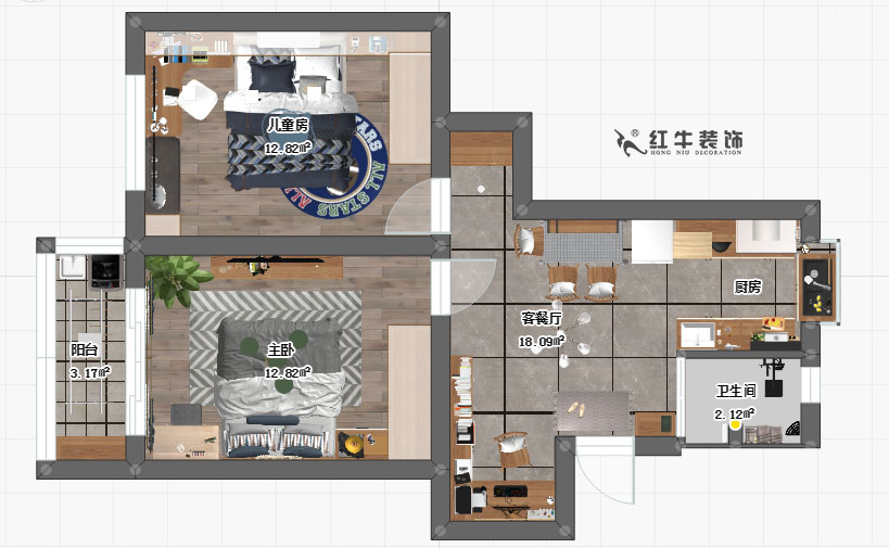 陶（táo）陽_小火瓦巷20號（hào）3-2-504-63㎡-現（xiàn）代輕（qīng）奢風格_平麵圖