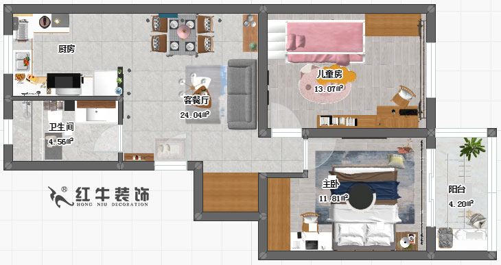 仇（chóu）美蓉（róng）_申家巷45號3-505-70㎡-北歐風格_平麵彩圖