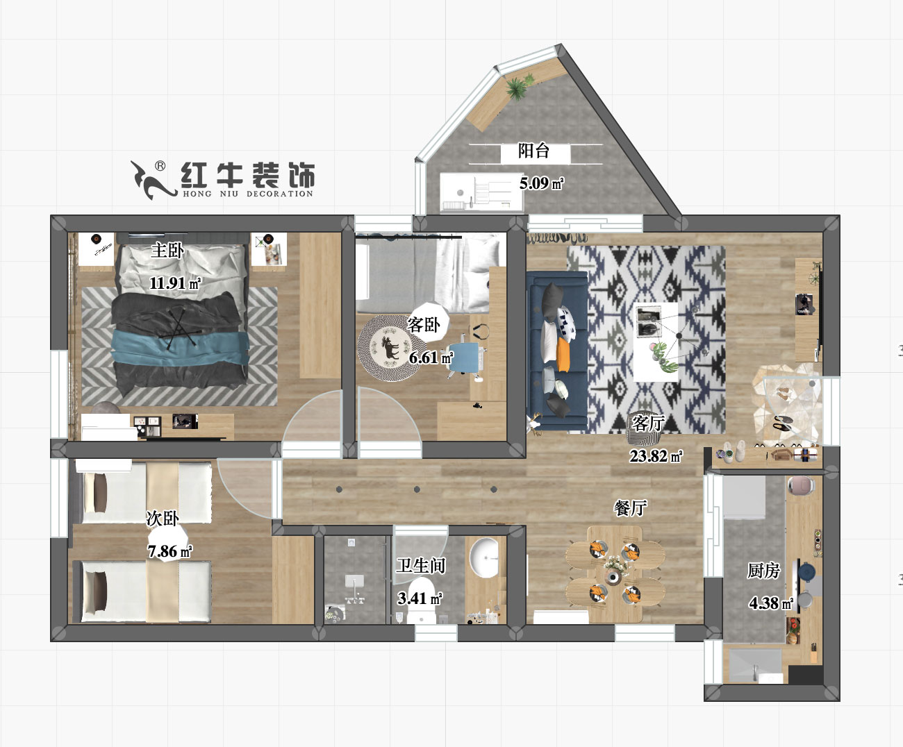 劉小勇_南灣營（yíng）寧康苑38-303-90㎡-現代簡約風格（gé）_彩平圖