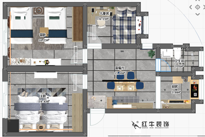 仇美蓉_苜蓿（xu）園大街1號49-106（苜蓿園東街1號（hào）49-106）-70㎡-北（běi）歐風格_彩平圖