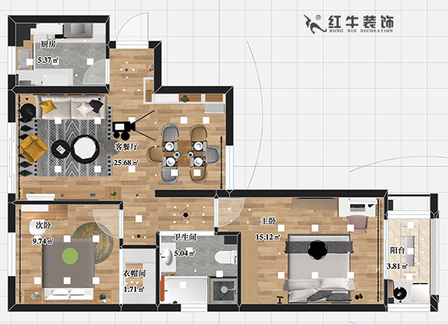 張智（zhì）猿_金達花園3-706-90㎡-北歐（ōu）風（fēng）格00彩平麵（miàn）