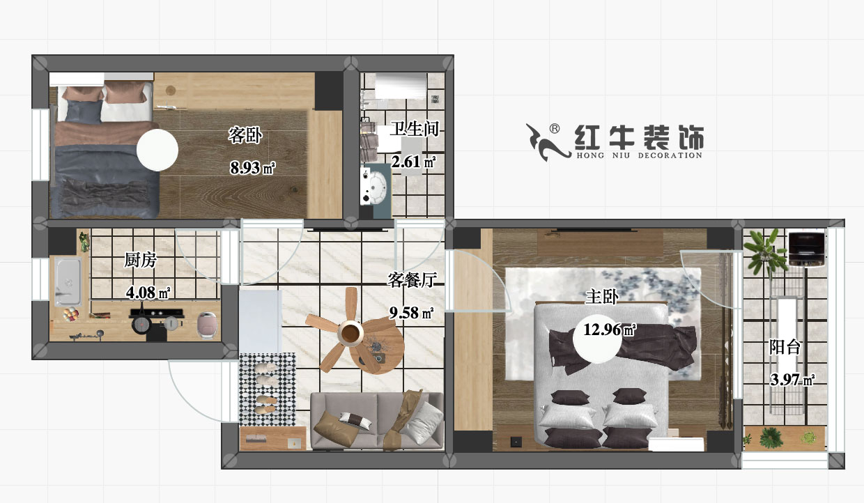 張桐瑋_泰倉巷8號203室-47㎡-北歐風（fēng）格00彩平圖