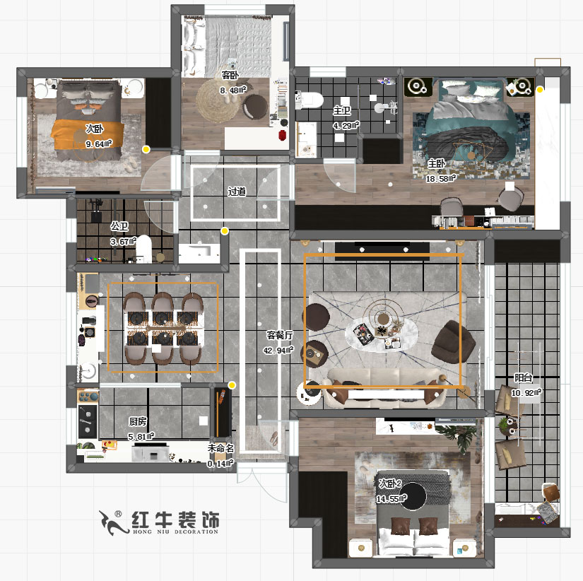 餘瑋_榮盛華府1-201-140㎡-現代風（fēng）格（gé）00彩平圖