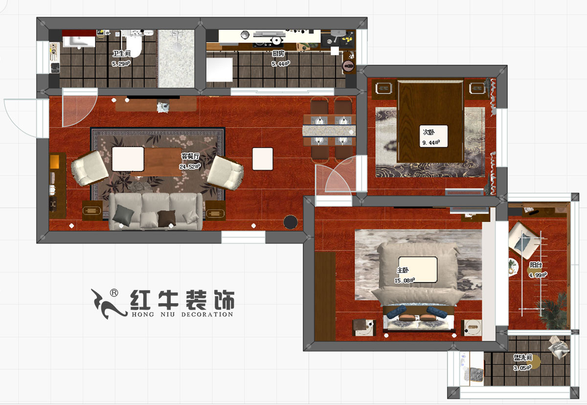 賈庭_宏鷹花園5-202-87㎡-現代中式風格00彩平圖