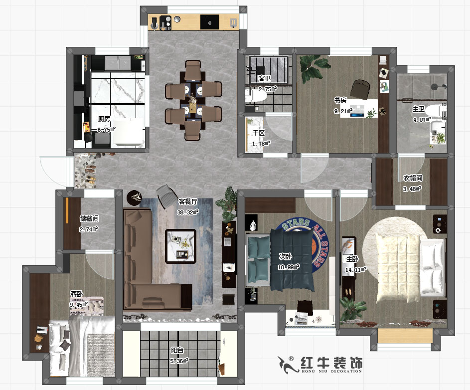 張（zhāng）桐瑋（wěi）_電建洺悅府6-103-130㎡-現代簡約風格_3室2衛_定製家￥17