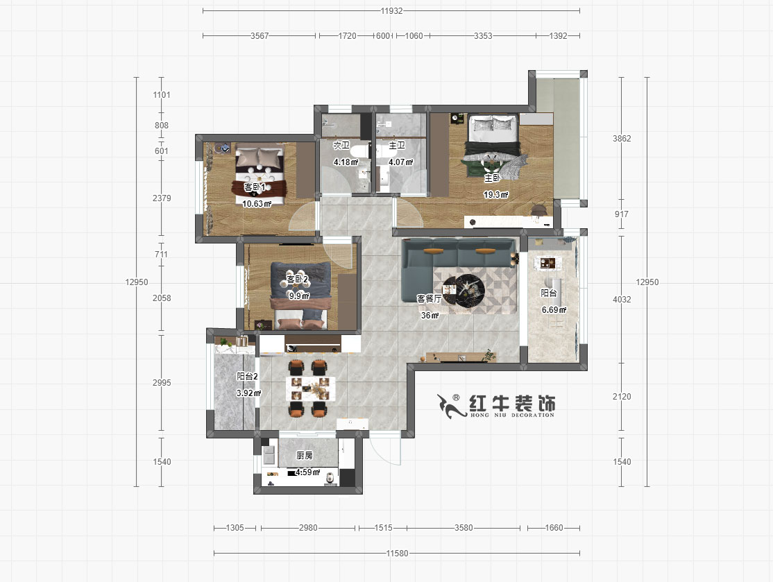 朱明琪（qí）_恒大雅苑24-1-603-130㎡-現代風格00彩平圖