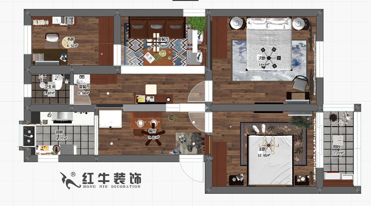 魏明花_西康路3號11-301-85㎡-簡約風格_3室2廳1衛00彩平圖