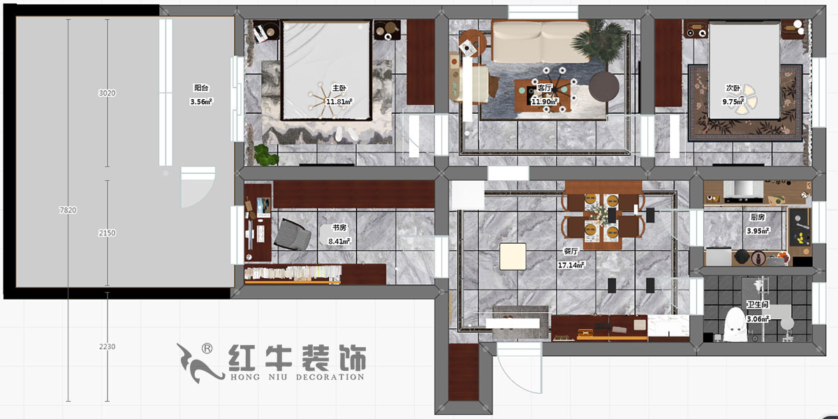 蔡（cài）成昊_花園路11號25-104-90㎡-現代簡約風格_3室2廳1衛（老房裝（zhuāng）修）_定製家￥128966_全包12