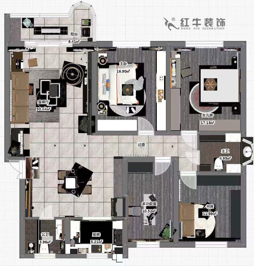 魏明花_梅花山莊21-201-702-153㎡-現代簡約風格_4室2廳2衛（二手房裝修）_定製家￥260000_全包26萬（wàn）00_03彩平圖