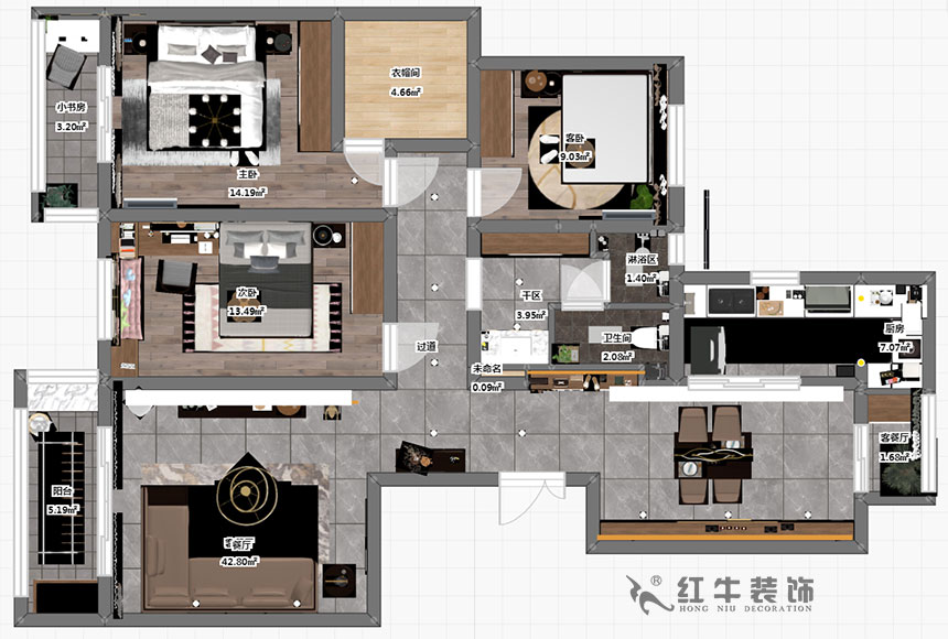 蔡成昊_凱悅天琴3-2-104-140㎡-現代輕（qīng）奢風格_3室2廳1衛（wèi）（老房裝修）_定製家￥200000_全包20萬（wàn）00_03彩平圖（tú）