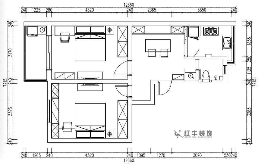 張（zhāng）桐瑋｜天津新村25-304-64㎡-現代簡美風格｜2室1廳1衛（wèi）｜老房裝修｜定製家￥71800｜全包10萬｜00_02平麵方案圖