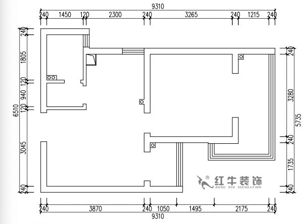 張桐瑋｜亞東城2-904-46㎡-現代簡約風格｜2室1廳1衛｜老房裝修｜定製家￥80500｜全（quán）包10萬｜00_01原始結構圖