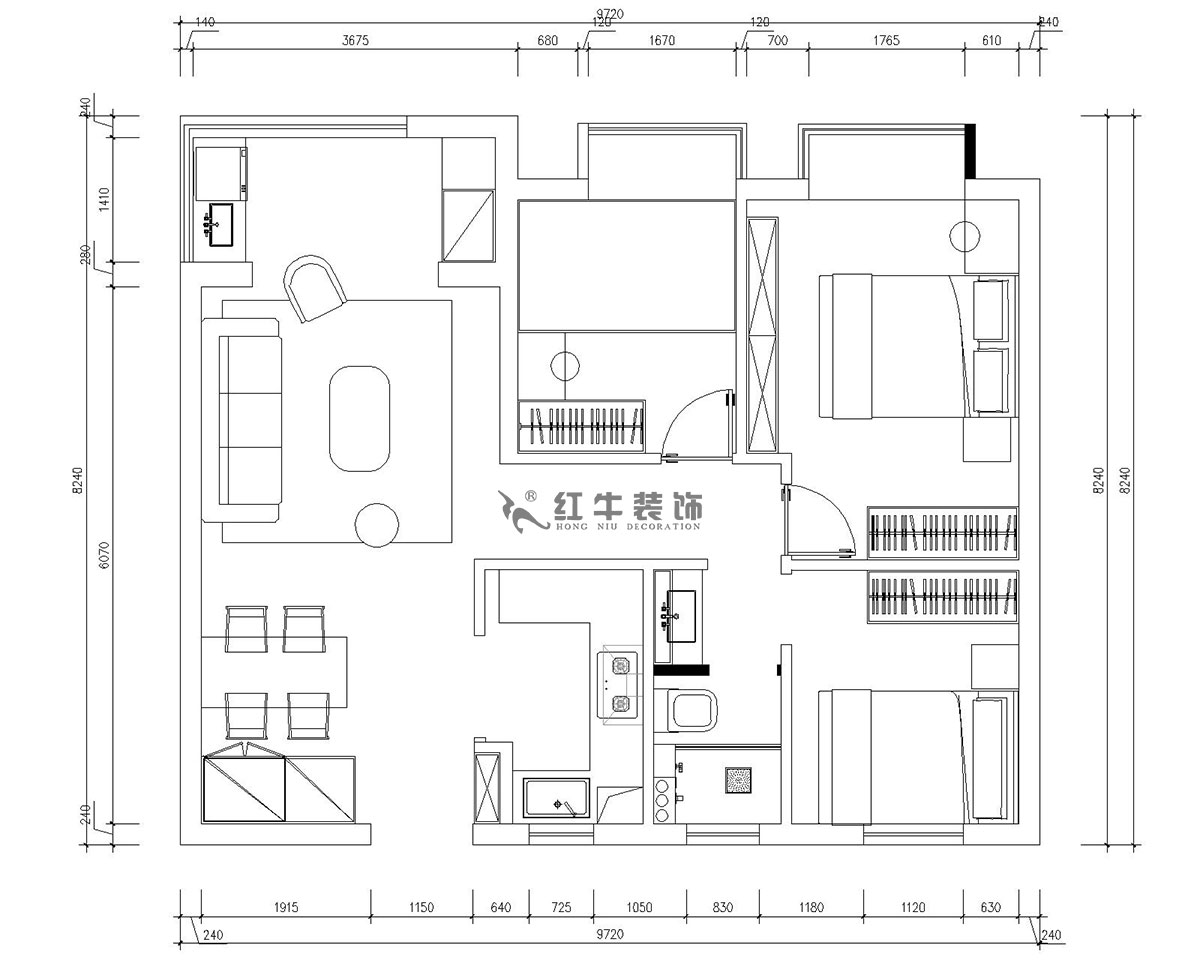 朱明琪｜仙林國際J-1802-95㎡-現代簡（jiǎn）約風格｜3室2廳1衛｜新房裝修｜成品家￥131929｜全（quán）包13萬｜00_02平麵布置圖