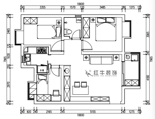 張桐瑋｜江雁依山郡23-901-76㎡-現代簡約風格｜3室1廳1衛｜舊房改造｜定製家￥93180｜全包10萬｜00_02平麵方案布置圖