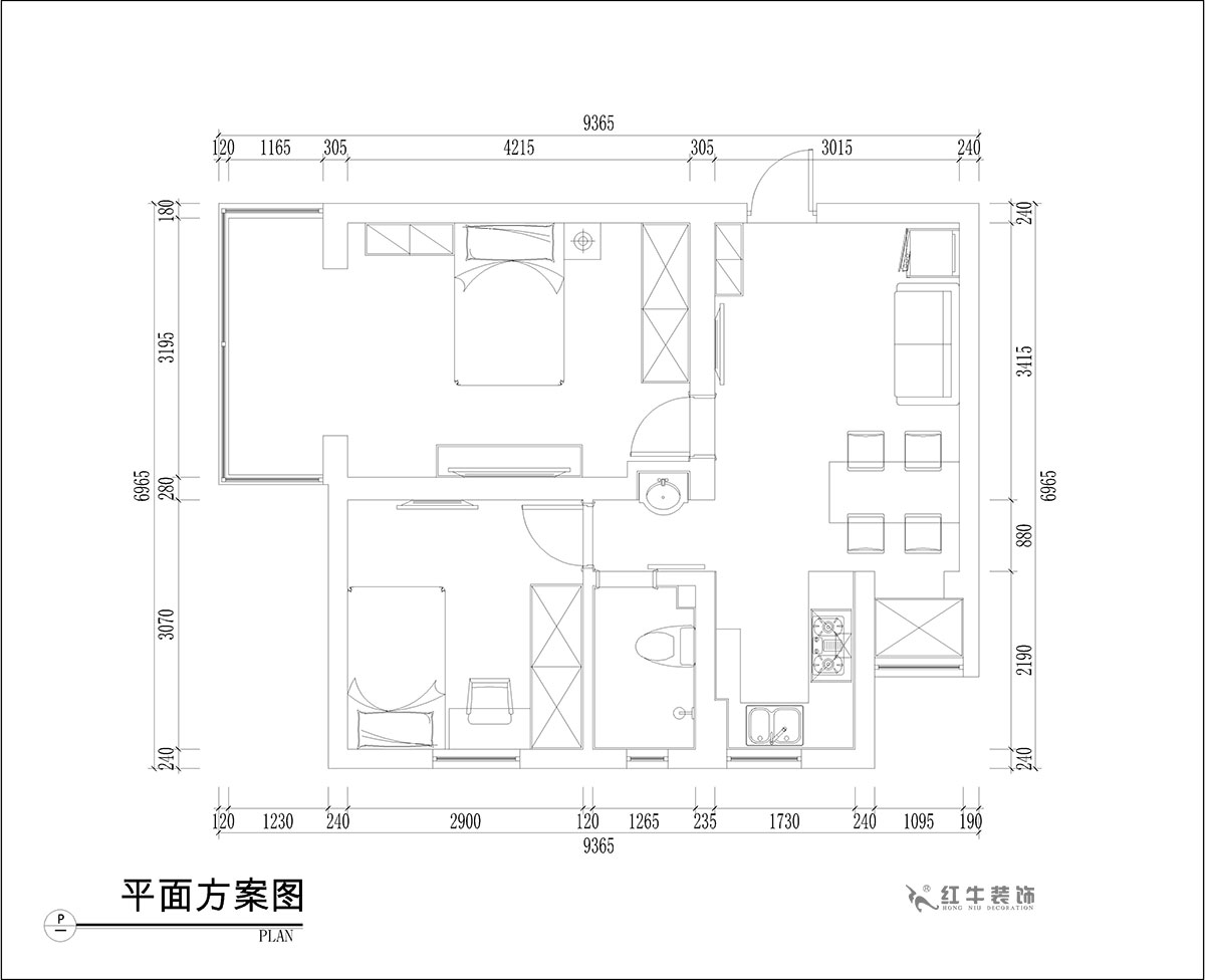 張（zhāng）桐瑋｜騰飛園7-104-58㎡-現代簡約（yuē）風格｜2室1廳1衛｜舊房改造｜定製家￥65000｜全（quán）包10萬｜00_02平麵方案圖