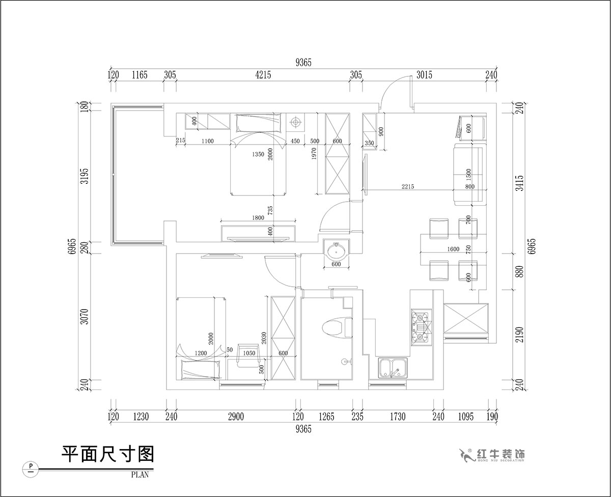 張桐瑋｜騰飛園7-104-58㎡-現代簡約（yuē）風格｜2室1廳（tīng）1衛｜舊房（fáng）改造（zào）｜定（dìng）製家￥65000｜全包10萬｜00_03平（píng）麵尺寸圖