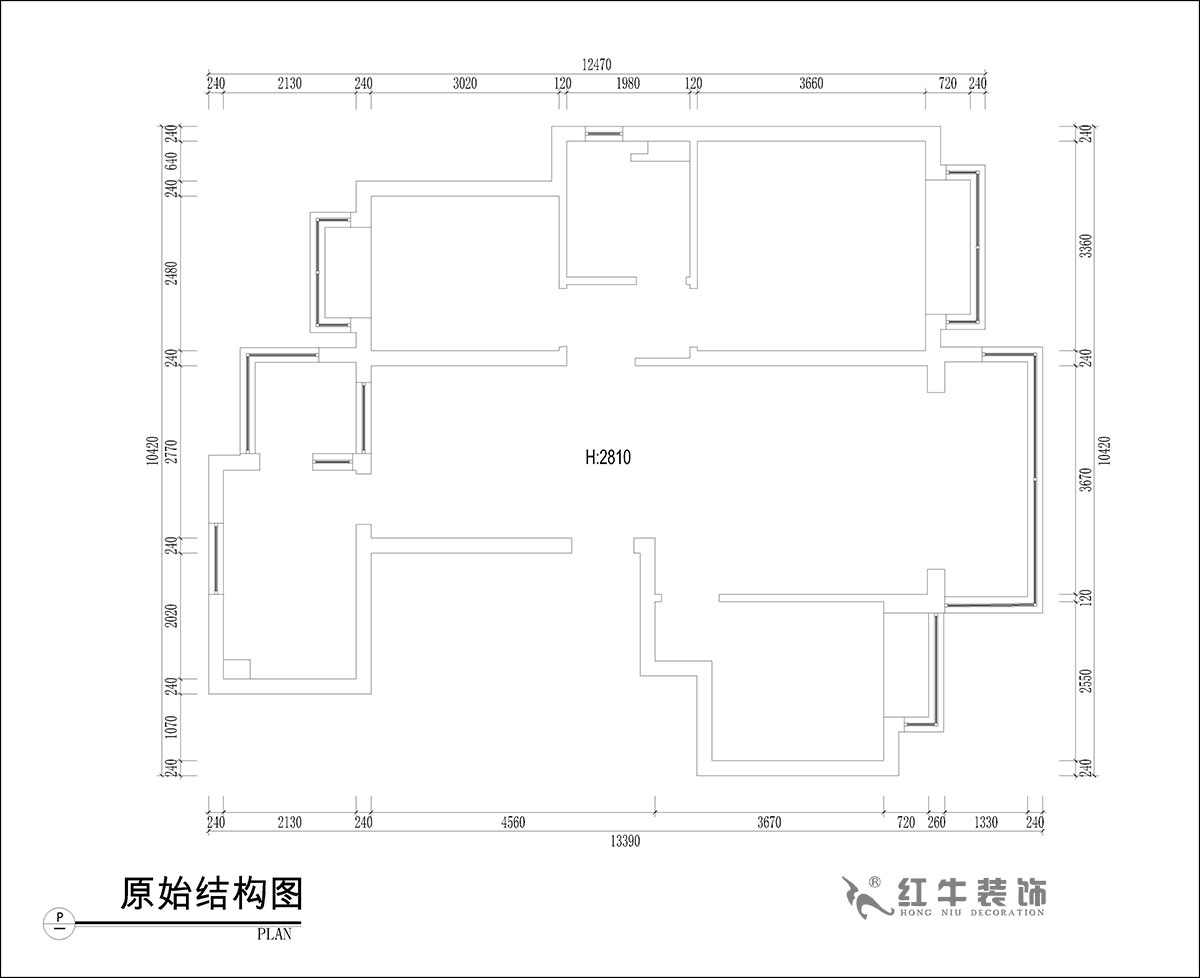 張桐瑋｜恒大林溪（xī）郡（jun4）13-1001-99㎡-簡歐風格｜3室1廳1衛｜新房裝修｜定（dìng）製家￥122000｜全包13萬｜00_01原始結構圖（tú）