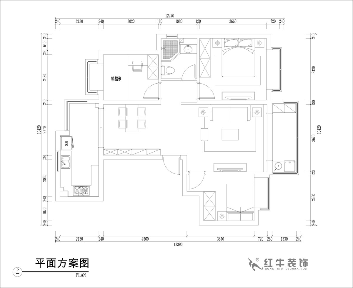 張桐瑋｜恒大（dà）林溪郡13-1001-99㎡-簡歐風（fēng）格｜3室1廳1衛｜新房裝修｜定製家￥122000｜全包13萬｜00_02平麵方案圖