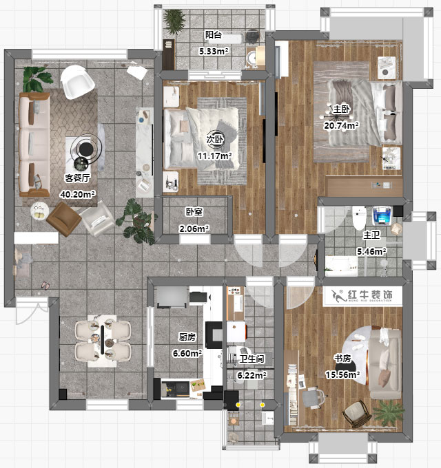 吳波｜仁恒翠竹園33-504-138㎡-現代風格（gé）｜3室2廳2衛｜新房裝修｜定製家￥155631｜全包（bāo）15