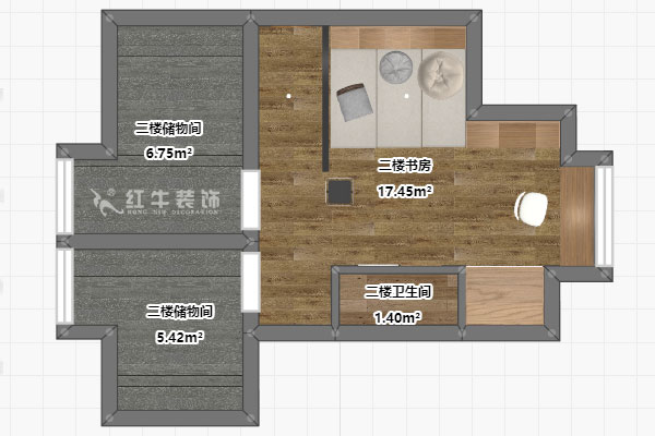 孟憲濤｜堯順佳園2期60-606-72㎡-簡約風格｜3室1廳1衛｜新房裝修｜定製家｜全包11萬｜00_04二層平麵彩圖