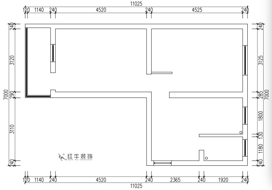 張桐瑋｜老（lǎo）虎頭3-1-403-59㎡-現代簡約風格｜2室1廳1衛（wèi）｜老房裝修｜定製家￥68410｜全包10萬（wàn）｜00_01原始結構圖