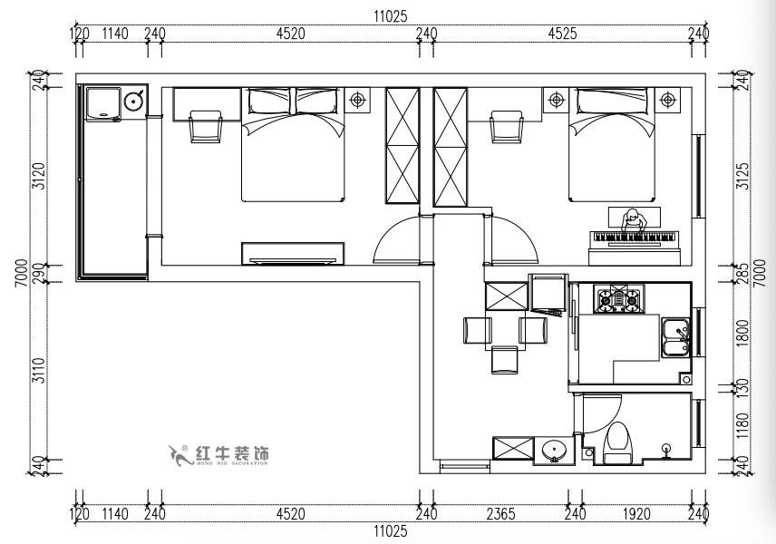 張（zhāng）桐（tóng）瑋｜老虎頭3-1-403-59㎡-現代（dài）簡約風格｜2室1廳1衛｜老（lǎo）房裝（zhuāng）修｜定製家￥68410｜全包10萬｜00_02平麵（miàn）方案圖