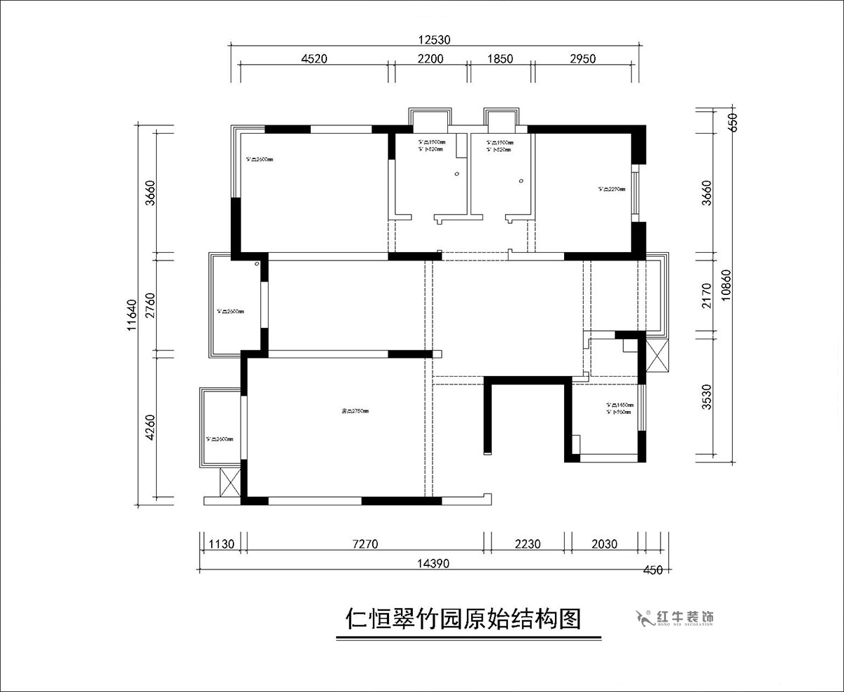 朱彥（yàn）｜仁恒翠竹（zhú）園26-204-130㎡-簡約風格｜3室2廳2衛｜老房裝修｜定製家｜全包20萬｜00_01原始結構圖