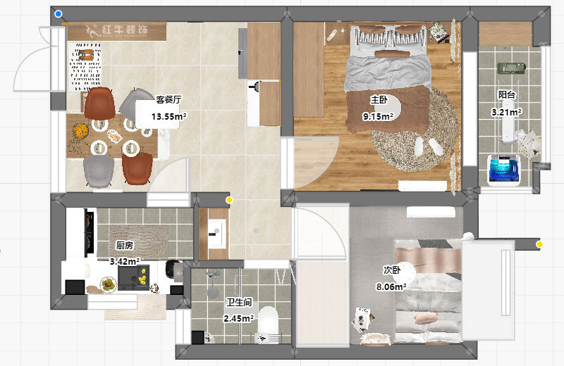 賈庭｜化（huà）建二村2-304-50㎡-現代風格｜2室1廳1廚1衛｜新房裝修｜定製家｜全包8