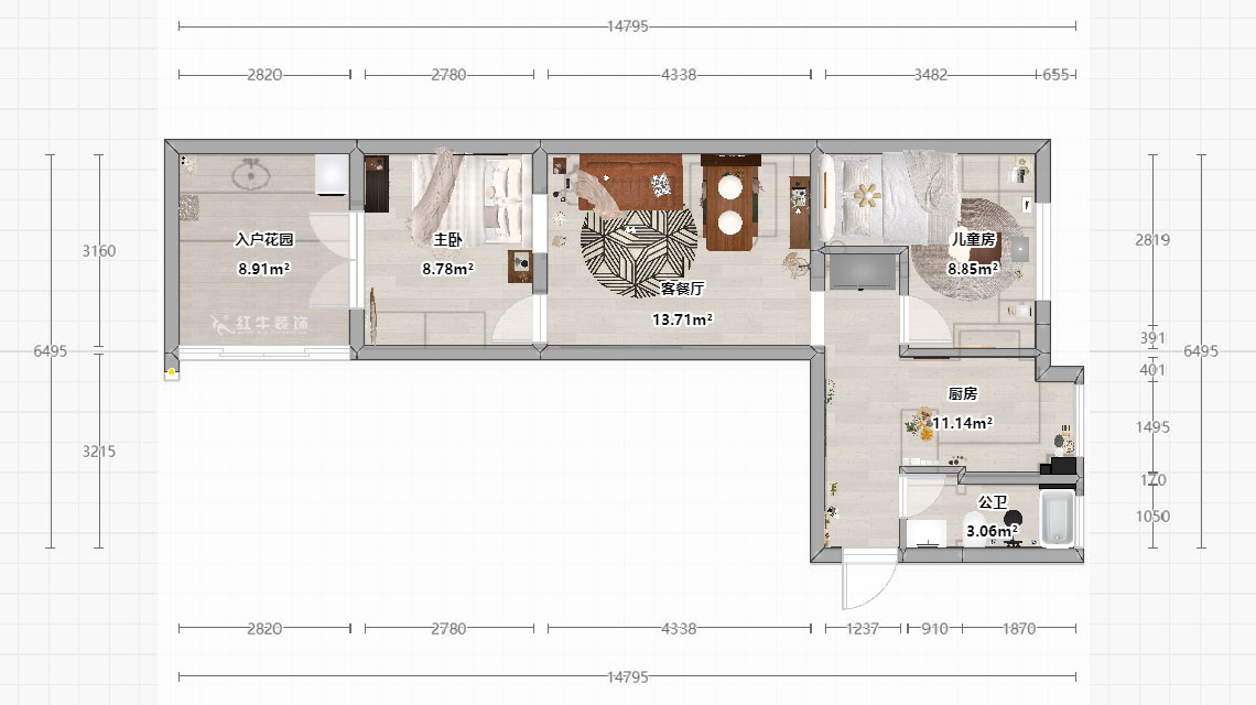 吳昊｜線路新村社區24-3-60㎡-法式複古風格｜2室1廳（tīng）1廚1衛（wèi）｜老（lǎo）房（fáng）裝修｜定製家￥84390｜全包（bāo）8