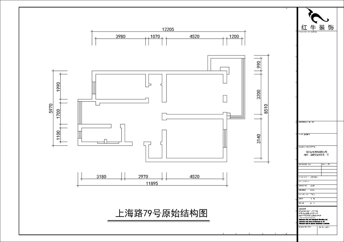 朱彥｜上海（hǎi）路79號2-201-80㎡-簡約風格｜3室（shì）1廳1衛｜老房裝修｜定製家｜全包11萬（wàn）｜00_01原始結構圖