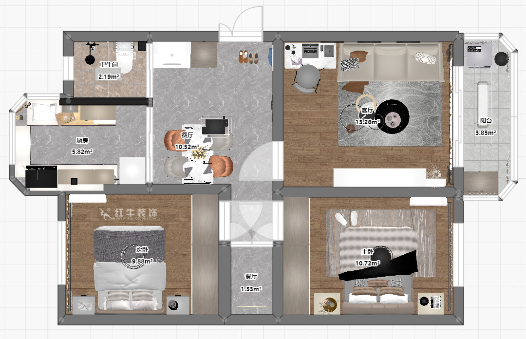 蔣琛｜農科院住宅小區36-2-304-75㎡-現代簡約風格｜3室1廳1衛｜老房裝修｜定製（zhì）家（jiā）｜全包11萬｜00_03平麵彩圖