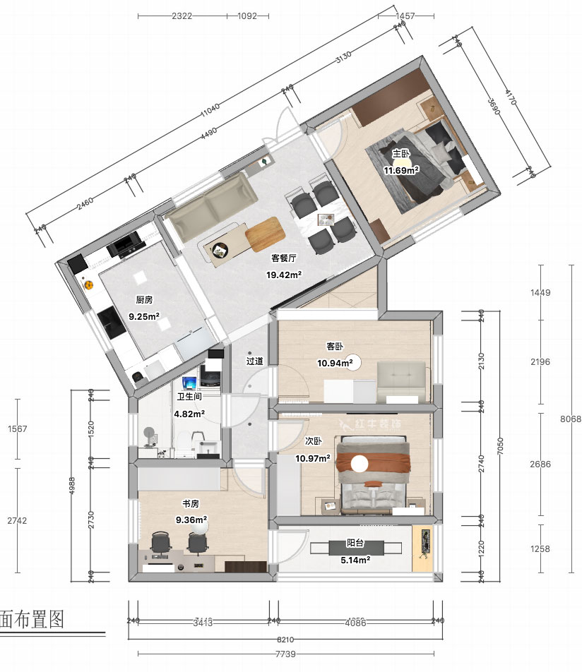 張智猿｜長營村145號1-306-100㎡-現（xiàn）代簡約風（fēng）格｜4室1廳1衛｜老房裝修｜定製家｜全包15萬｜00_04平麵彩圖