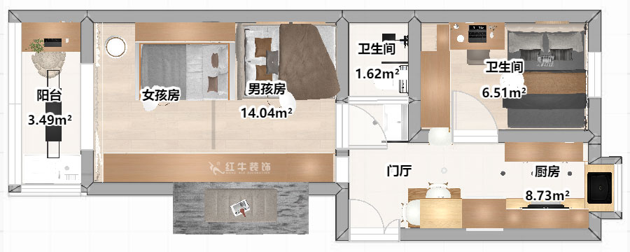 劉曉芳｜三條巷110-210-45㎡-現代風格｜2室1廳1衛｜二手房裝修｜定製家｜全包8