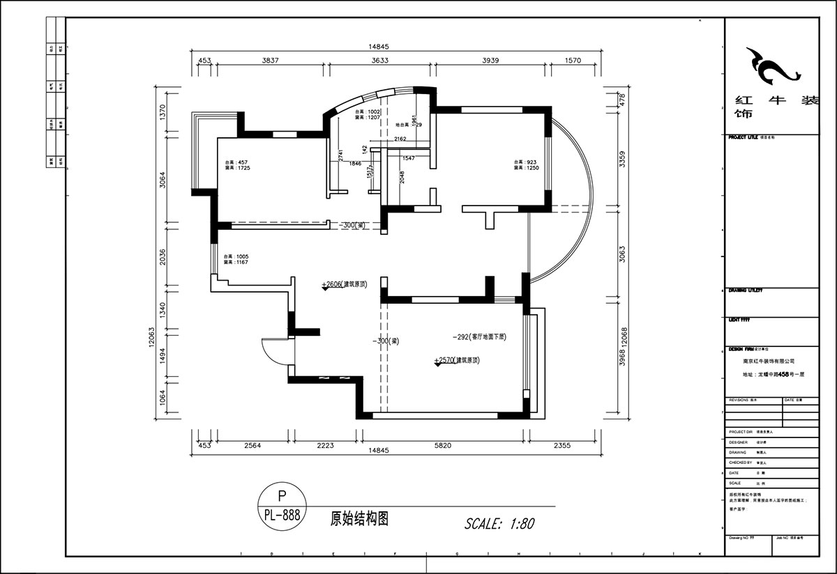 顧娟｜翠島花城荷田苑6-101-135㎡-現代簡約風格｜3室2廳2衛｜舊房（fáng）裝修｜定製（zhì）家｜全包19萬｜00_01原始結構圖