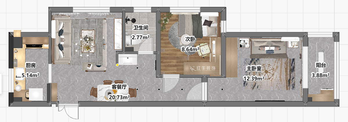 劉曉芳｜觀泓雅苑（yuàn）A區3-301-75㎡-原木風｜2室2廳1衛｜新（xīn）房裝修｜定製家｜全包9