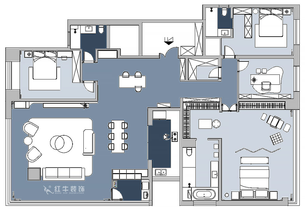 【實景案例】朱明琪｜天鵝堡花（huā）園-280㎡-現代輕奢風格｜3室2廳2衛｜精裝修改造｜改造家｜全包30萬｜00_02平麵布置圖