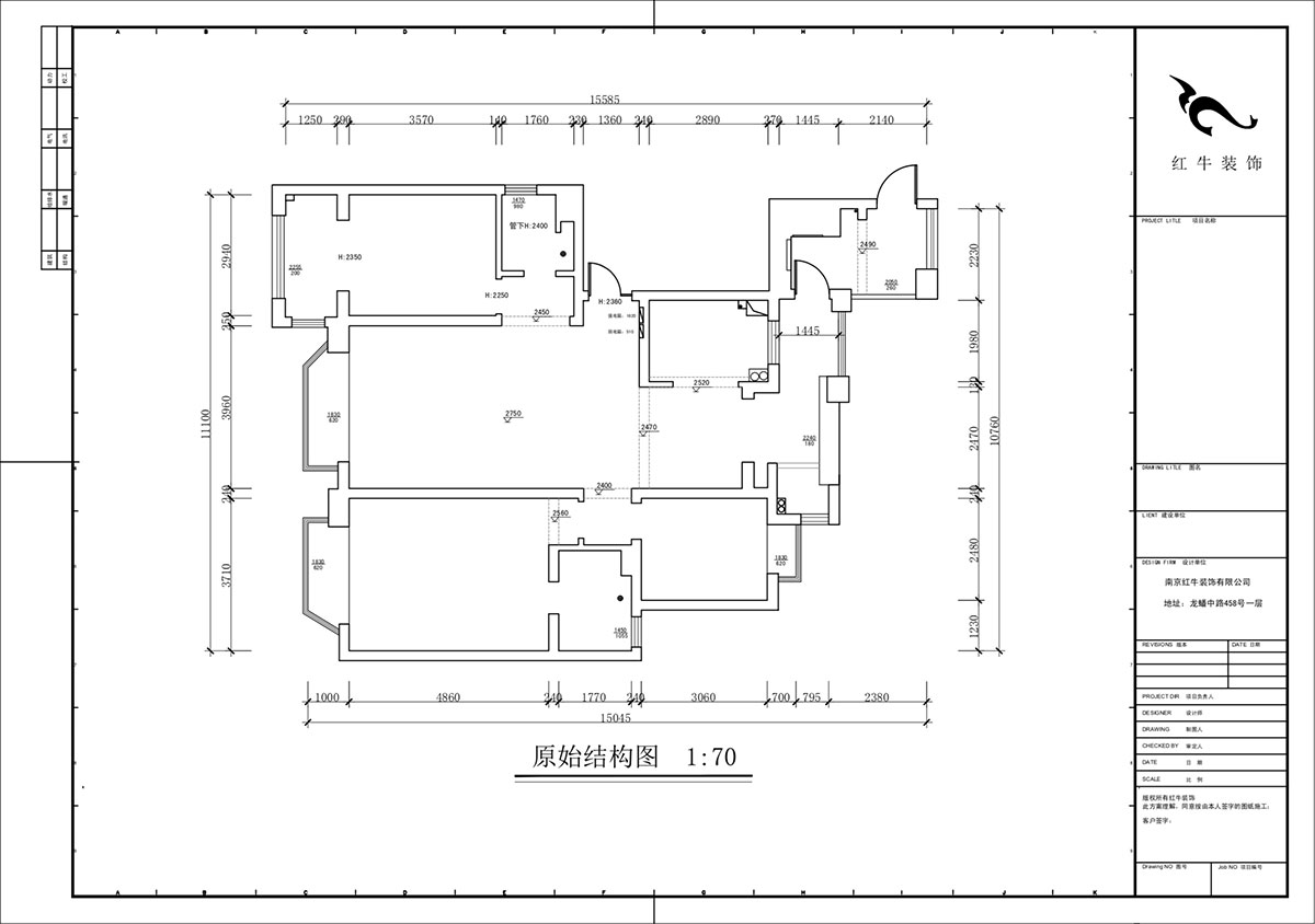 蔣琛｜禦江金城11-3-2206-140㎡-法式奶油風格｜3室（shì）2廳2衛｜新（xīn）房裝修｜定製家｜全包23萬｜00_01原始結構圖