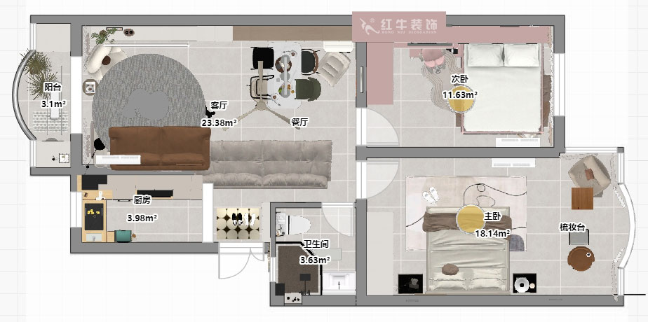 朱明琪（qí）｜紫薇花園2-302-72㎡-現代風格｜2室（shì）2廳1衛｜老房裝（zhuāng）修｜定製家｜全包12萬（wàn）｜00_03平麵彩圖